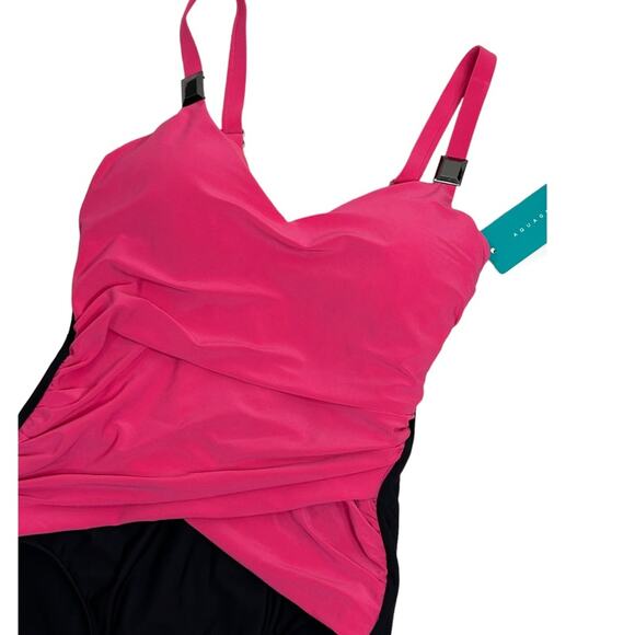 Aqua Green NWT Drape Front Pink and Black One-Piece Swimsuit Small - Picture 5 of 13